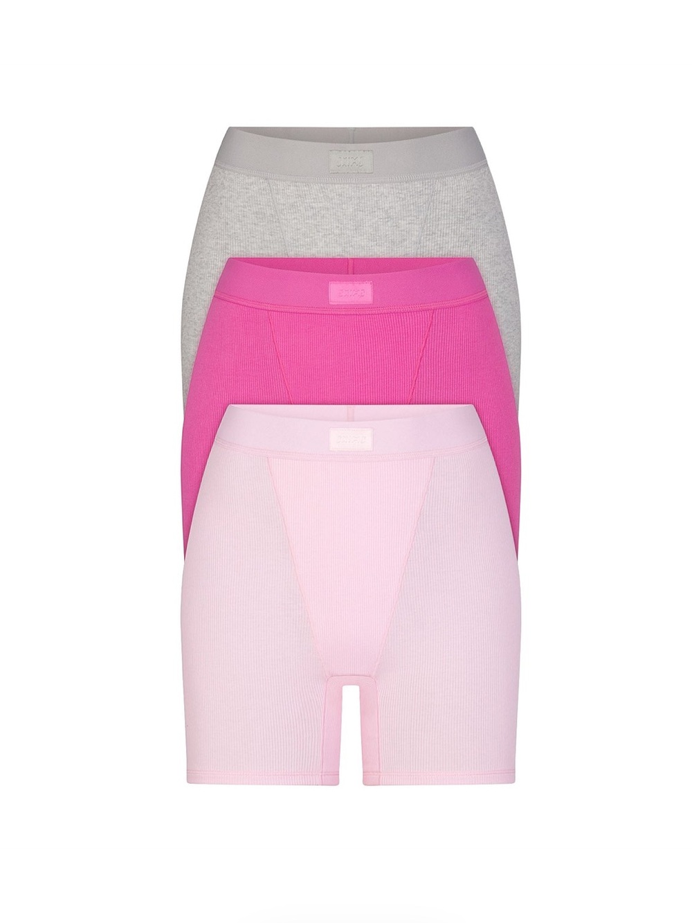 SKIMS 3-Pack Ribbed Boxer Briefs in Light Pink, Hot Pink & Heather Gray